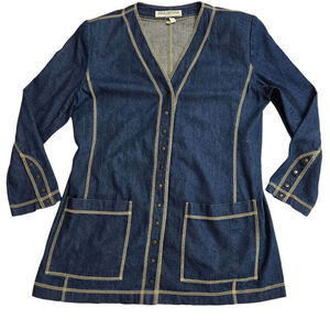 Vintage 60s Dellarossa M Denim Longline Button Jacket Lagenlook Minimalist Boho